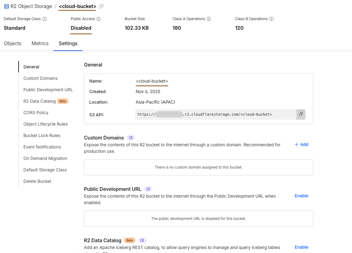 Cloudflare R2 private bucket config