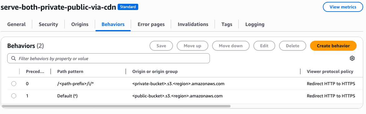 Put both buckets behind CloudFront